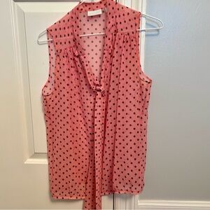 New York & Company Pink Polka Dot Sleeveless Blouse